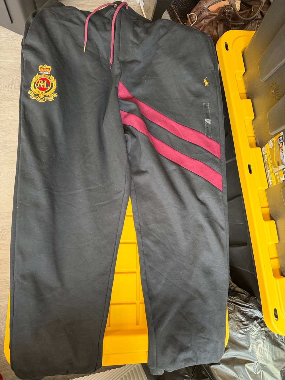 Polo by Ralph Lauren Black Sweatpants with Burgundy Stripes